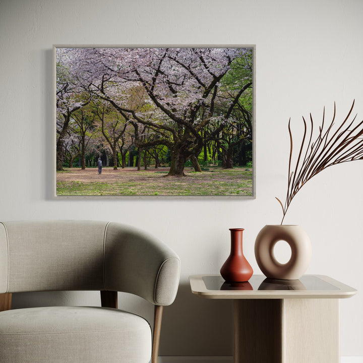 The artwork, Afternoon walk in Japan, by Garrett Carroll, displayed in a room.