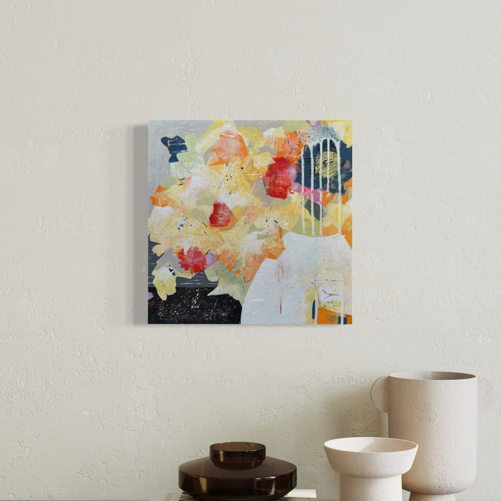 A photo of the artwork Black Rose, by Giliane Bader, hanging on a wall.