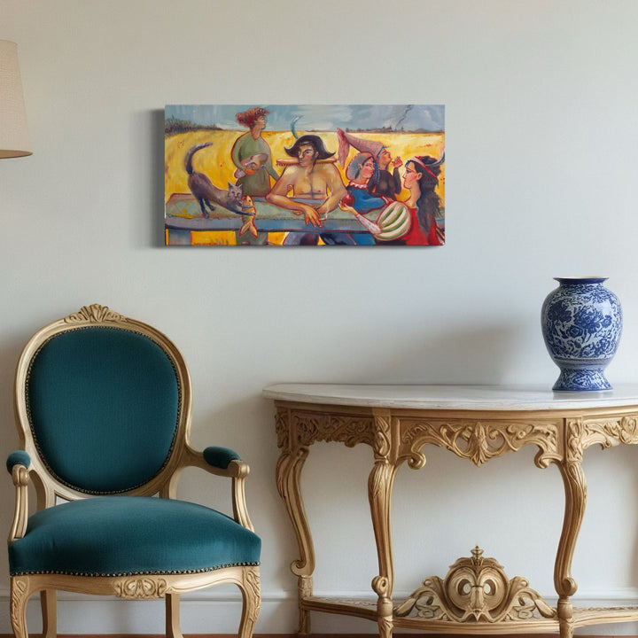 The artwork, Court of Rogues, by Dara Theodora, displayed in a room.