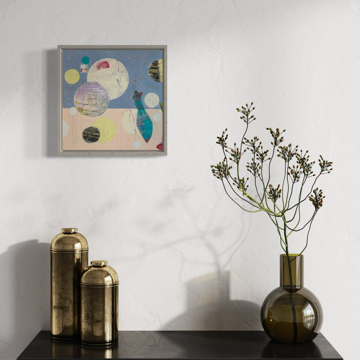 A photo of the artwork Effervescence, by Giliane Bader, hanging on a wall.