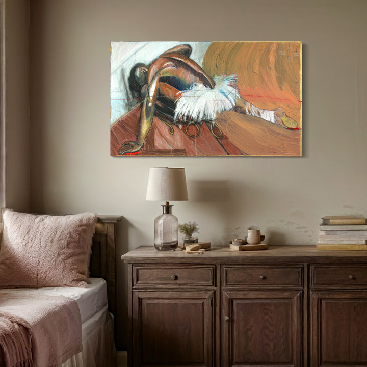 A photo of the artwork Entertainment Room, by Brandon Gastinell, hanging on a wall.