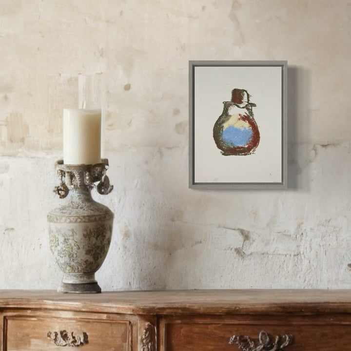 A photo of the artwork Ewer with Blue Showing Through, by Todd Gilens, hanging on a wall.