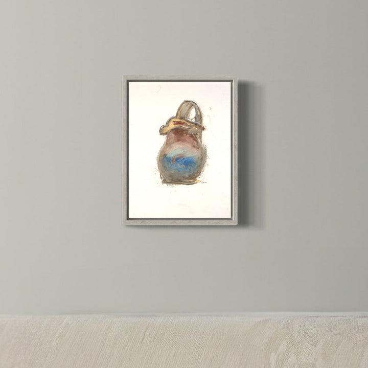 A photo of the artwork Ewer with Blue and Red, by Todd Gilens, hanging on a wall.