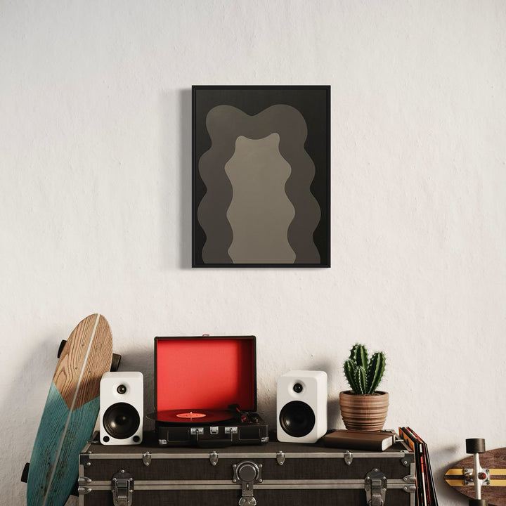 A photo of the artwork GREY, by Shadia Sabagh, hanging on a wall.