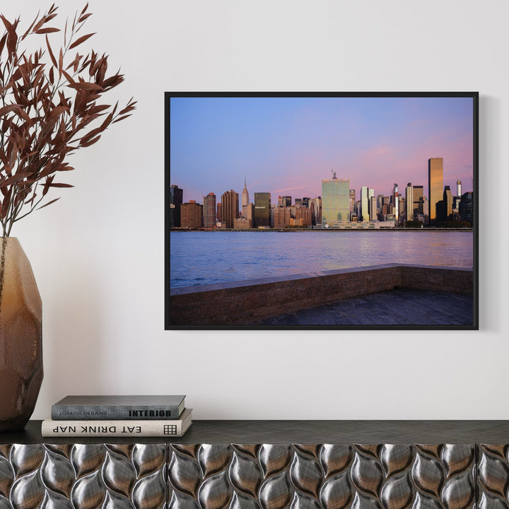 The artwork, Hunters Point Sunrise, by Garrett Carroll, displayed in a room.