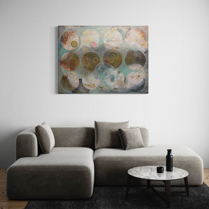 The artwork, Light Side Of The Moon, by Lisa Ingram, displayed in a room.