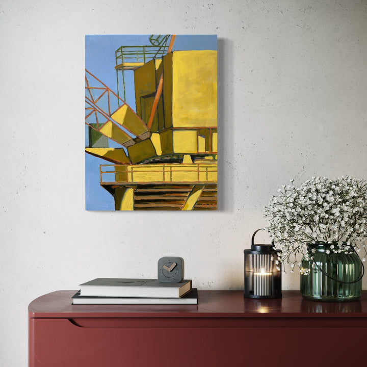 A photo of the artwork Mare Island, by Roger McErlane, hanging on a wall.