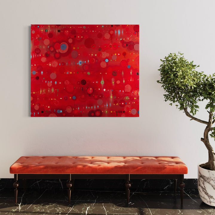 The artwork, Red Paradigm, by Lisa Ingram, displayed in a room.