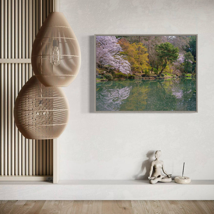 The artwork, Spring in Japan, by Garrett Carroll, displayed in a room.