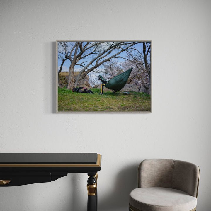 The artwork, Suspended in Spring, by Garrett Carroll, displayed in a room.