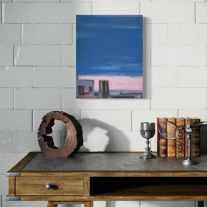 A photo of the artwork The Blue Hour (metallic), by Cora Jane Glasser, hanging on a wall.