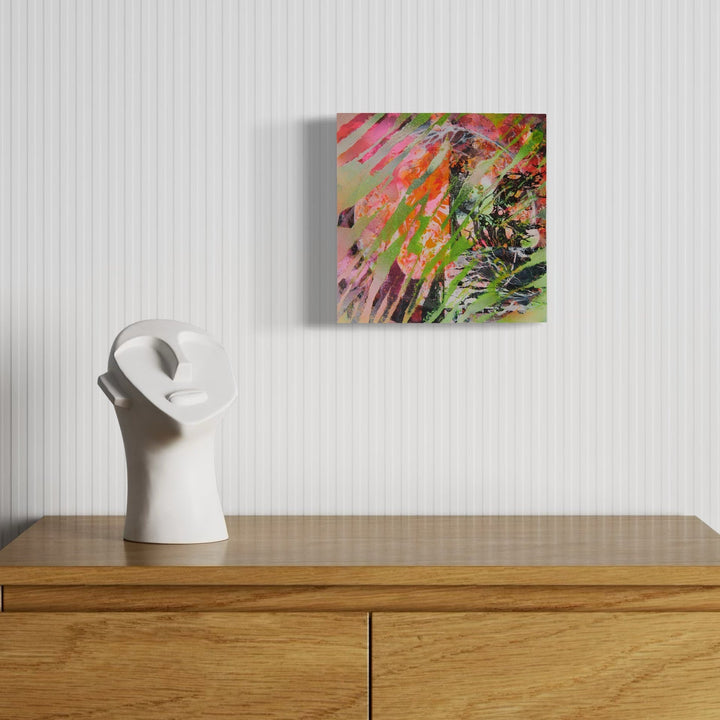 A photo of the artwork Tiger Waves, by Millie Benson, hanging on a wall.