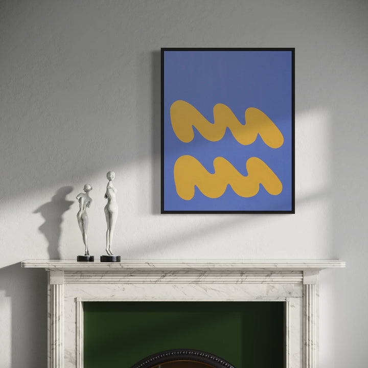 A photo of the artwork WAVES I, by Shadia Sabagh, hanging on a wall.