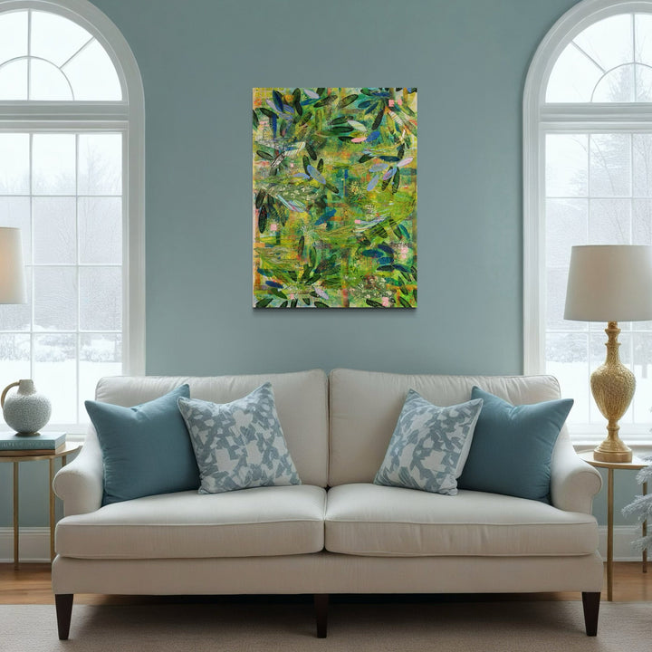 A photo of the artwork Welcome To The Jungle, by Lisa Petker Mintz, hanging on a wall.