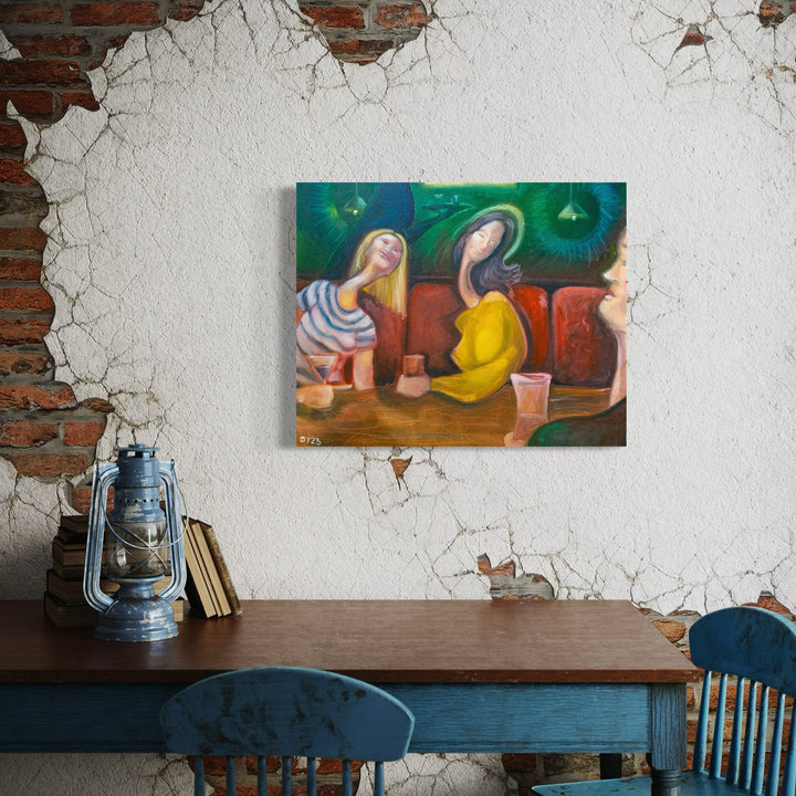 The artwork, When Women Talk, by Dara Theodora, displayed in a room.