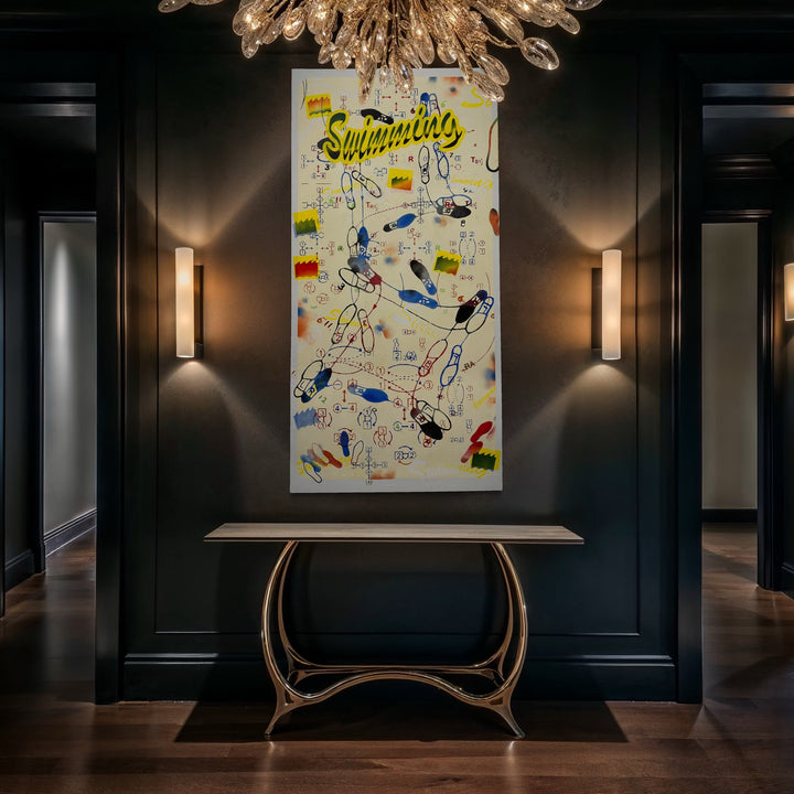 The artwork, Wish you were here!, by Evan Peltzman, displayed in a room.