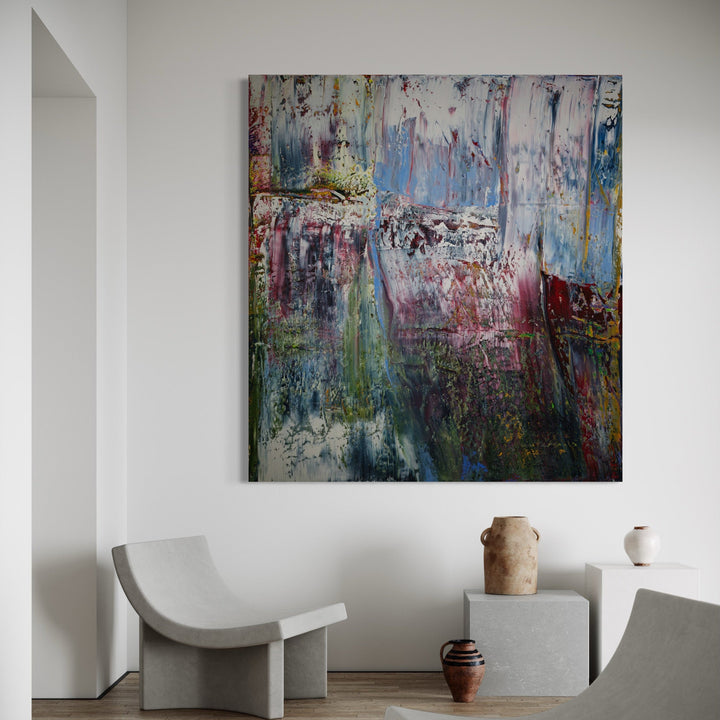 A photo of the artwork abstract memories 1, by Harry Moody, hanging on a wall.