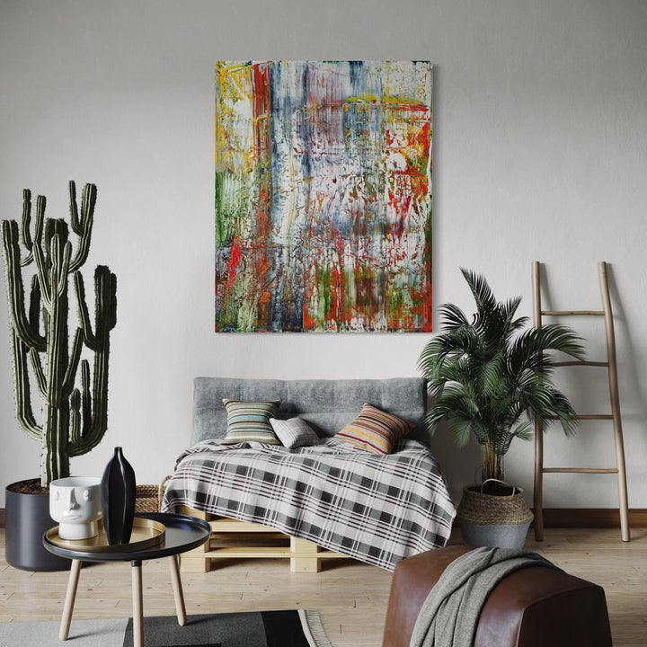 A photo of the artwork abstract seasons 2, by Harry Moody, hanging on a wall.