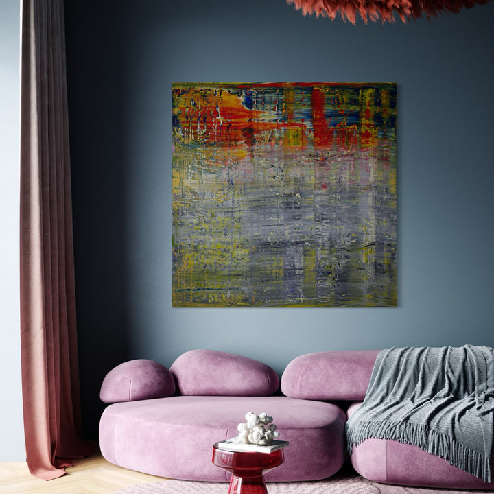 A photo of the artwork art of the fugue, by Harry Moody, hanging on a wall.