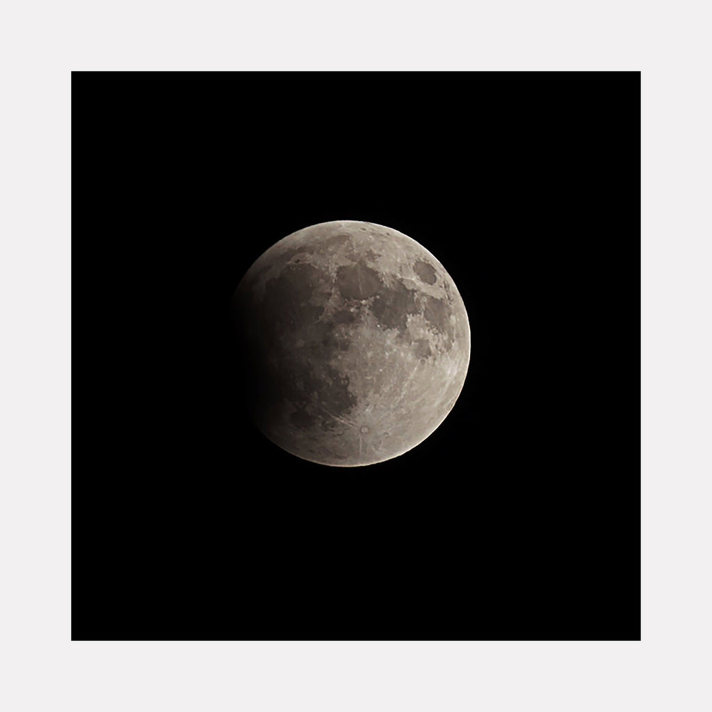 The artwork 'Moon' by Cavier Coleman captures a stunning monochromatic photograph of Earth's lunar satellite against a deep black background. The detailed surface texture reveals lunar craters and maria in sharp clarity, with subtle grey tones creating depth and dimensionality in this 24x36 inch celestial portrait.